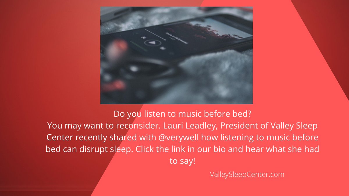Do you listen to music before bed?
You may want to reconsider.  Lauri Leadley, President of @ValleySleepCenter recently shared with <a href="/verywell/">Verywell Health</a> how listening to music before bed can disrupt sleep.  
Click the link and read what she had to say!  :  linktr.ee/valleysleep