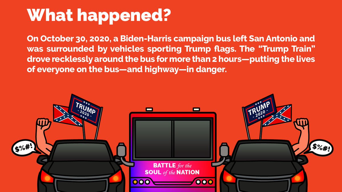 The mob attempt to drive a Biden campaign bus off the road last year was *illegal*. #VoterIntimidation #TrumpTrainTXAttack