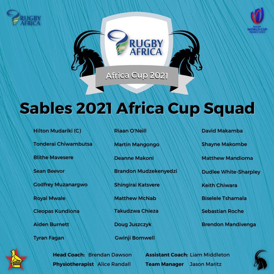 capitalkfm's tweet photo. [NEWS]

The Zimbabwe Sables 2021 Africa Cup Squad to travel to Tunisia has been announced 

#rugby #TheSables #Zimbabwe #weloveoursport https://t.co/jLEG5Imhr5