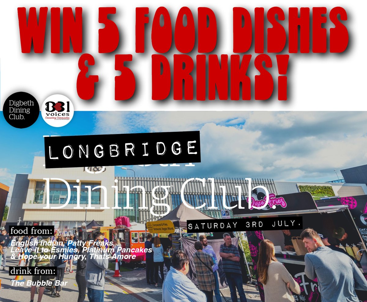 🍹COMPETITION! WIN 5 FOOD DISHES &amp; 5 DRINKS🍔

To be in with a chance of WINNING this tasty prize for Saturday (3rd July from 11am) #LongbridgeDiningClub – Simply  '❤️' &amp; 'RT' this post!

Closes for entries 9pm 1st July!
 
#LDC030721 #5and5 #Birmingham #streetfood #Longbridge