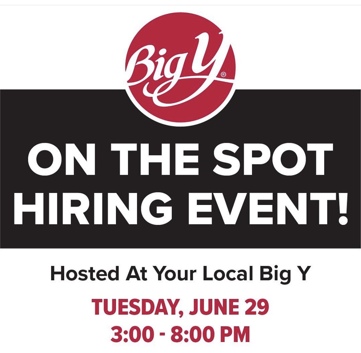 <a href="/bigyfoods/">Big Y Your Family Market</a> is hiring at ALL locations. Visit bigy.com to apply #mybigy #bigycareers #ad