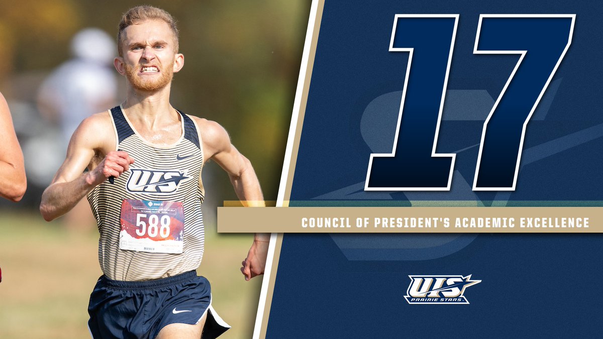 1️⃣7️⃣ Prairie Stars earned the GLVC Council of President's Academic Excellence Award. The honor goes to players who completed their careers with a 3.50+ GPA. <a href="/UISXCTF/">UIS XC & Track</a> Tyler Pasley was included in the small group that graduated with a 4.00.

Complete Story: bit.ly/3wQMgMr