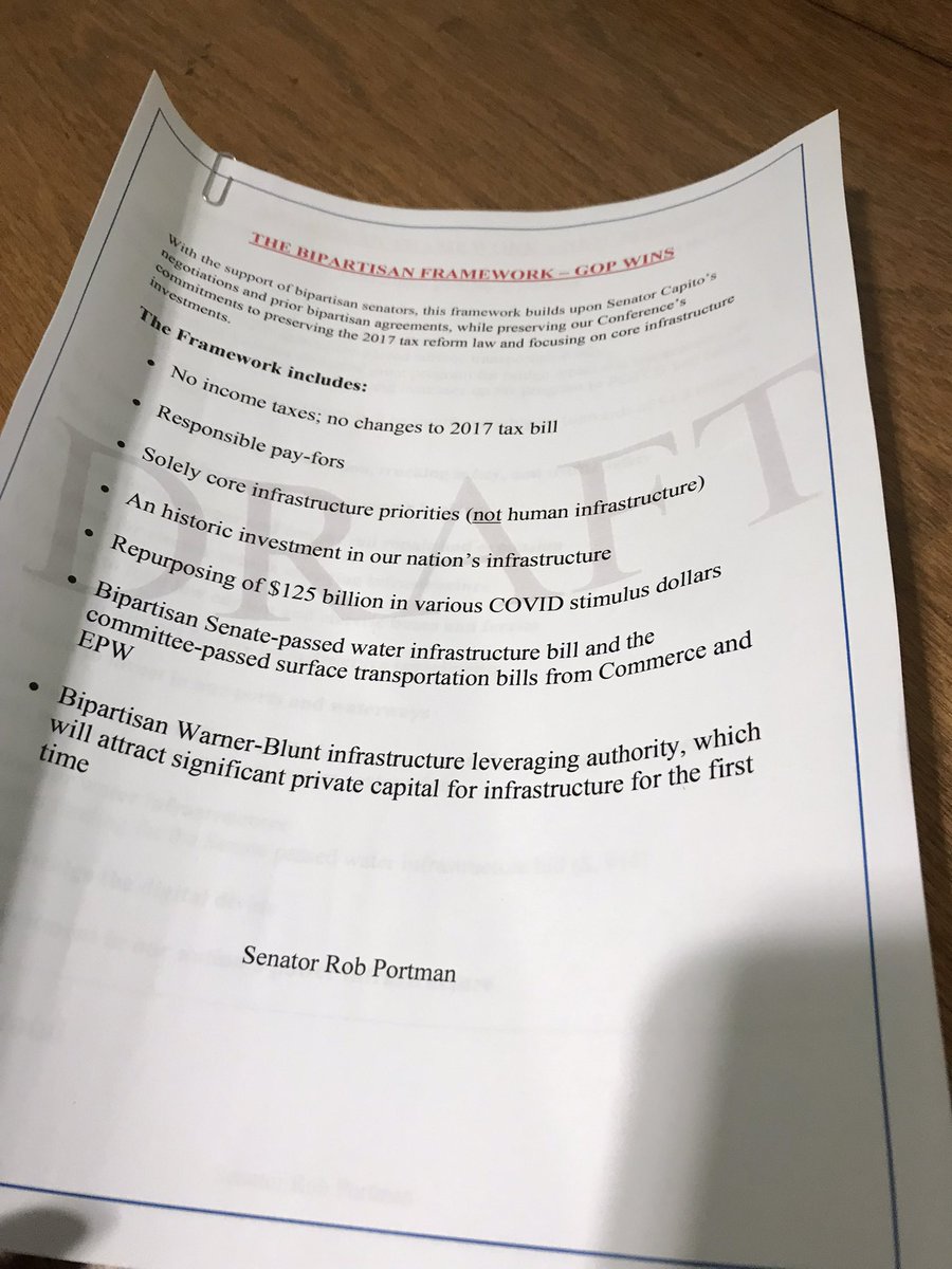 LisaDNews's tweet photo. BREAKING HERE: here is what senators were given/what’s in the infrastructure deal. https://t.co/fbXxk4NSTy