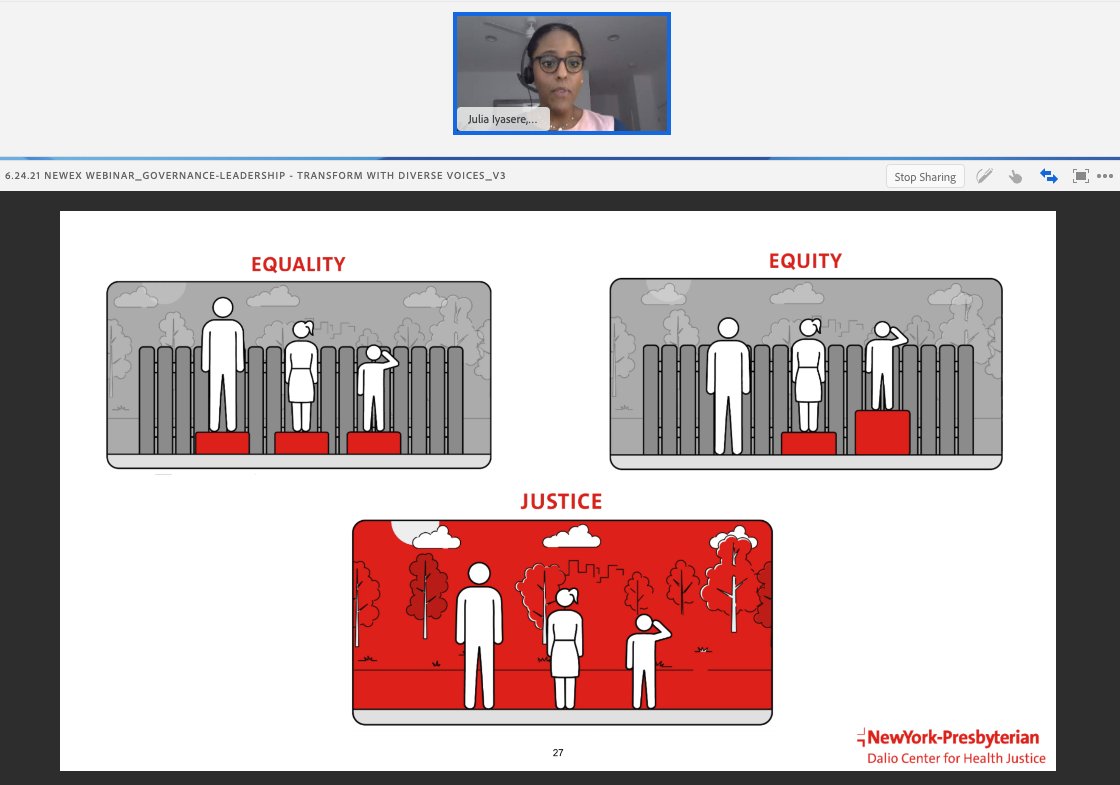 jasonawolf's tweet photo. Love this point & commitment by Dr. Julia Iyasere from Dalio Center @nyphospital via @BerylInstitute #NewExistence Webinar series:
"There is no health justice w/o #healthequity....in justice we break down the fence and provide everyone the ability to achieve their best health!" https://t.co/CknjhUsfFh
