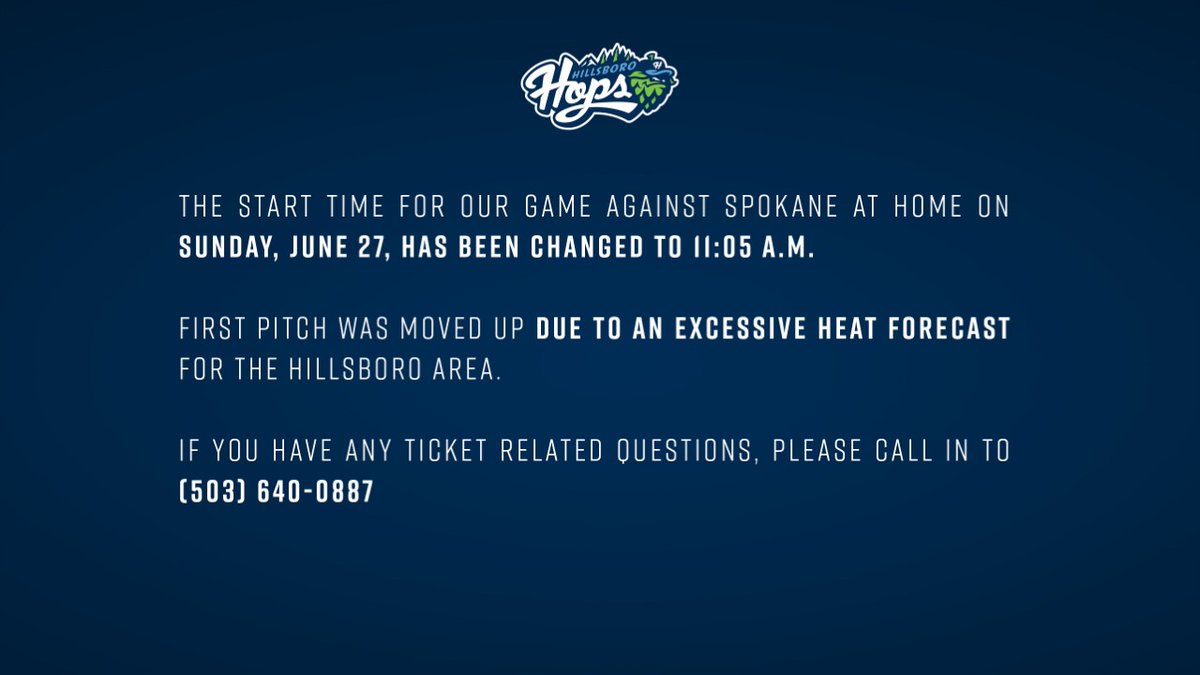 Please be advised of the following, regarding our home game on Sunday, June 27th.

bit.ly/HopsJune27th