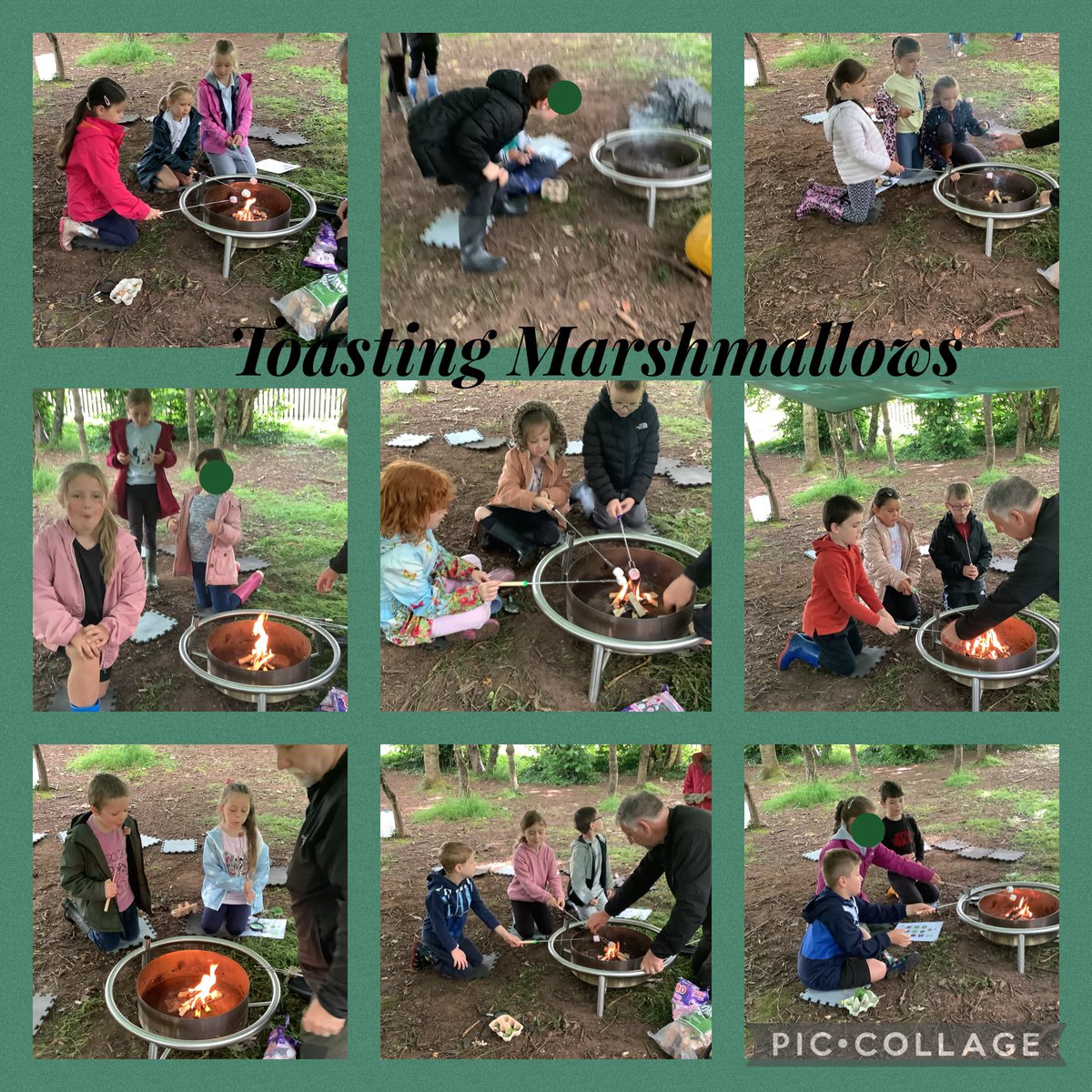 NewInnPrimary's tweet photo. What a week of wonderful outdoor activities Dosbarth Mrs Marshall are having! Today we played Maths and Welsh games using a parachute and we enjoyed identifying natural objects and mini beasts as well as toasting marshmallows over a fire in the woodland! #outdoorweek https://t.co/QnTMWyfJaa