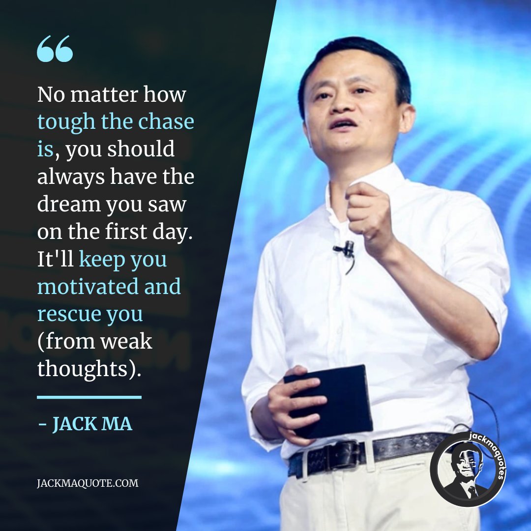 RoseSmi5h's tweet photo. "No matter how tough the chase is, you should always have the dream you saw on the first day. It'll keep you motivated and rescue you (from weak thoughts)." - Jack Ma
https://t.co/h68gKdEmi0
#jackma #jackmaquotes #motivation #motivationalspeaker #quotes #amazingposts #richquotes https://t.co/kSbPw0Ln1B