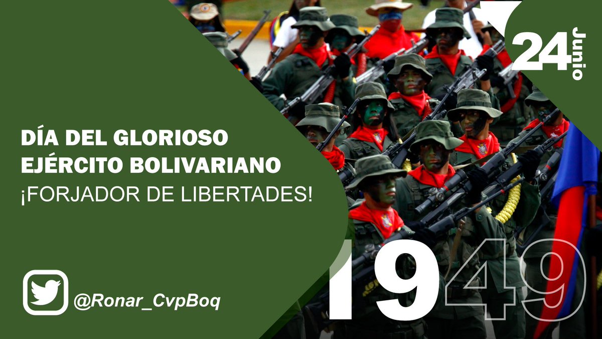 #24Jun | Exaltamos la gallardía de los hombres y mujeres del Ejército Bolivariano, que día a día entregan su vida por la patria. Valedores de la defensa de la libertad y justicia del pueblo venezolano. ¡Seamos como el Negro Primero! #Carabobo200AnosDeLibertad #CaraboboInvencible