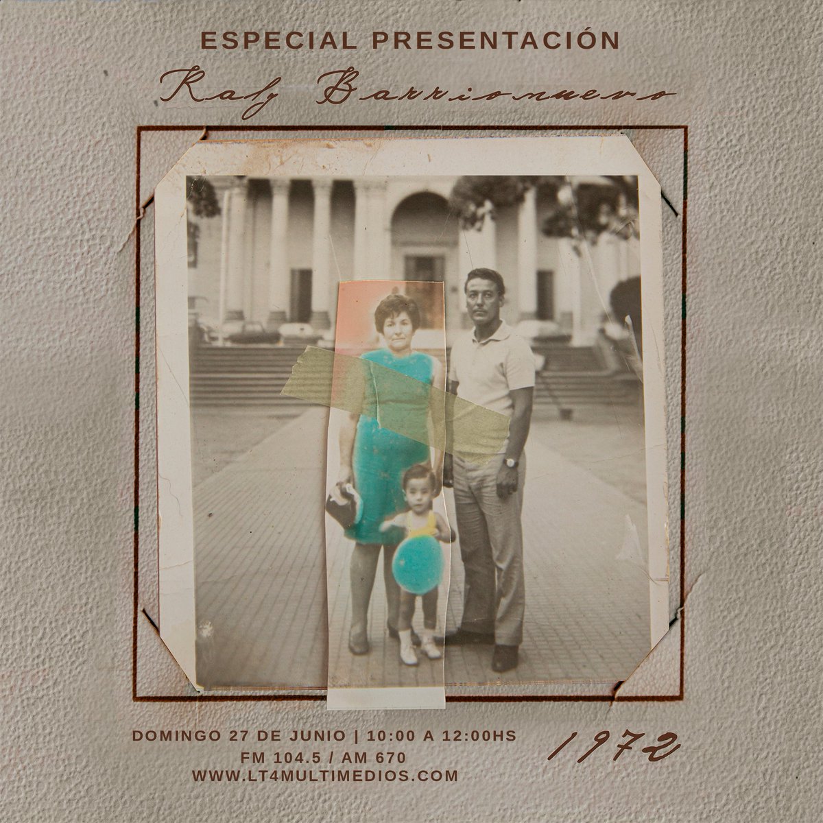 📻🎙💿
Un honor será llevar adelante por <a href="/Lt4Misiones/">LT4MISIONES</a> el programa especial, donde presentaremos 1972, el nuevo disco de <a href="/RalyOficial/">Raly Barrionuevo</a>
 Todos invitados!
 🗓️Domingo, 27 de junio
 ⏰De 10:00 a 12:00 
#RALYBARRIONUEVO #disconuevo  #ProgramaEspecial