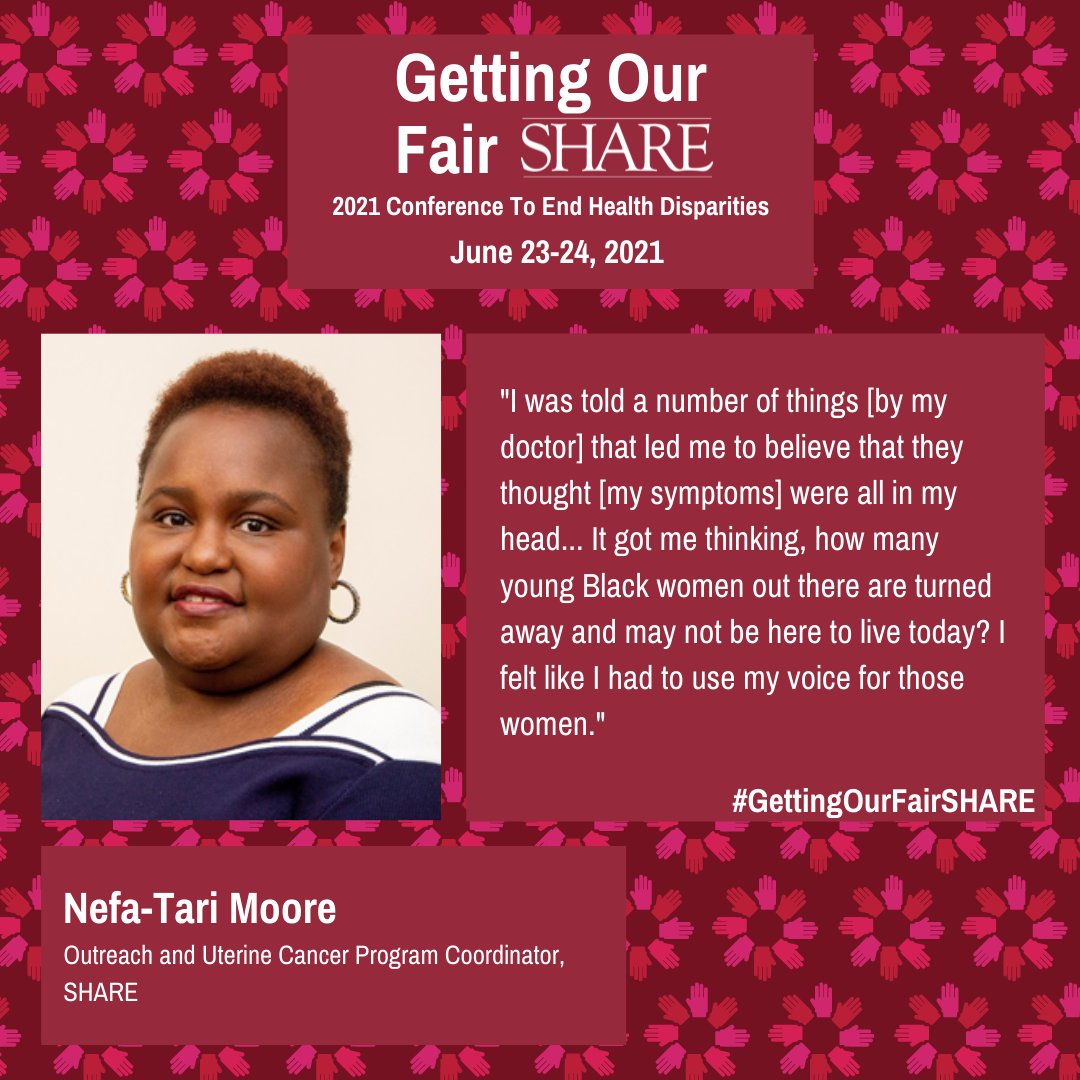 SHARECancerSupt's tweet photo. Nefa-Tari Moore was turned away by doctors before being diagnosed with #uterinecancer. Now she uses her voice to speak up and educate women on their patient rights. #GettingOurFairSHARE https://t.co/AOBPoUSVz6