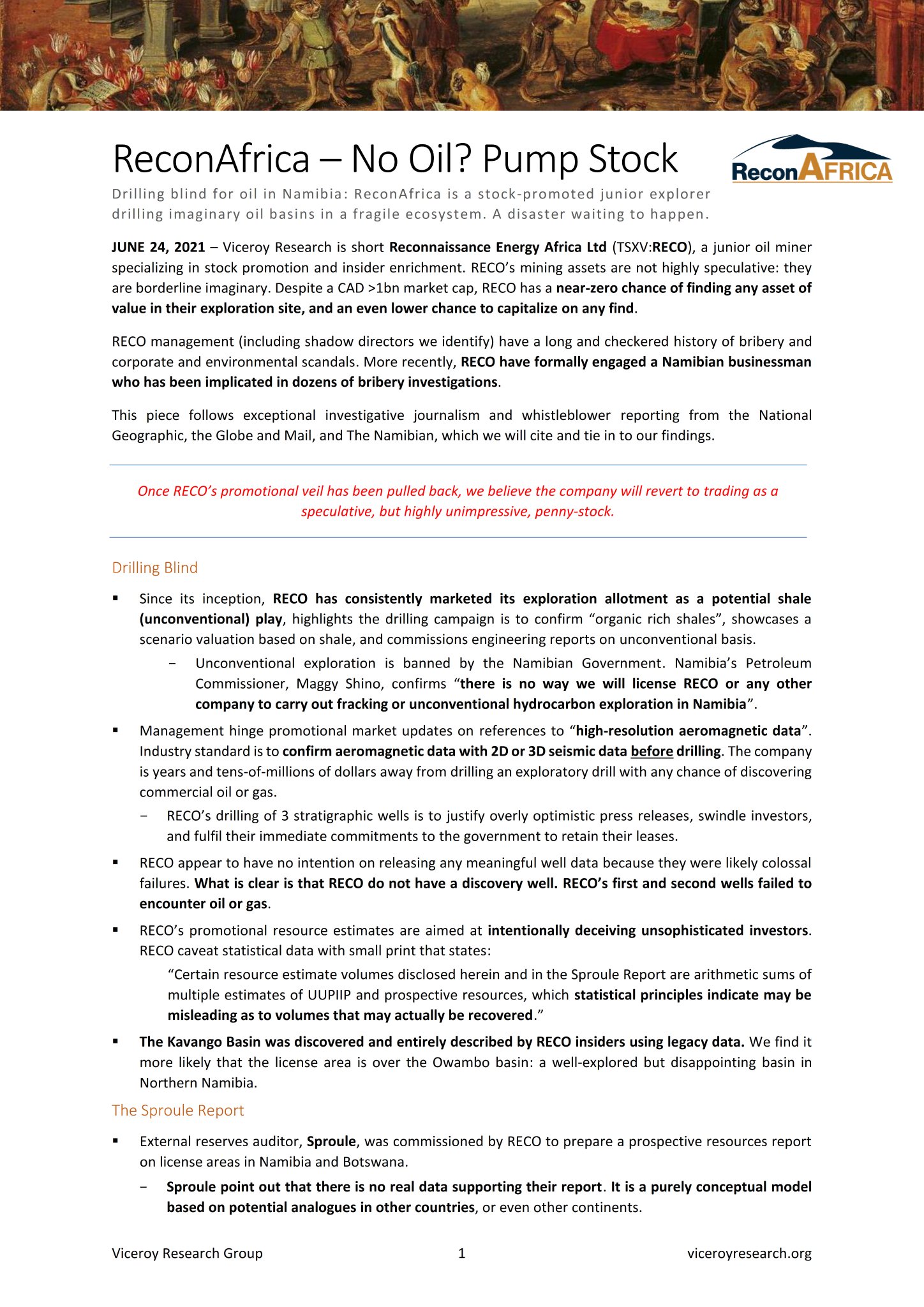 Viceroy on Twitter "ReconAfrica No Oil? Pump Stock. Viceroy's latest