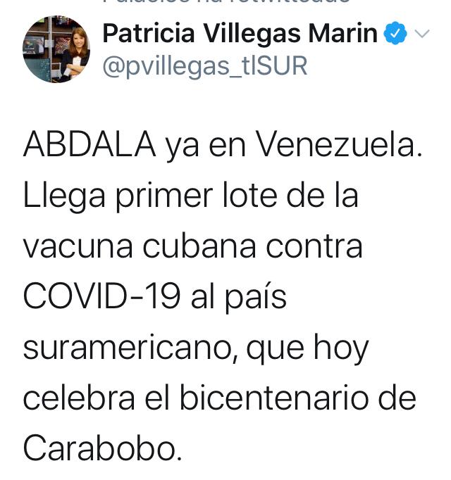 Ya llegó #Abdala a #Venezuela
y en qué día de fiesta🎉
🇨🇺🤝🇻🇪
#Carabobo200AñosDeLibertad 
#CaraboboInvencible