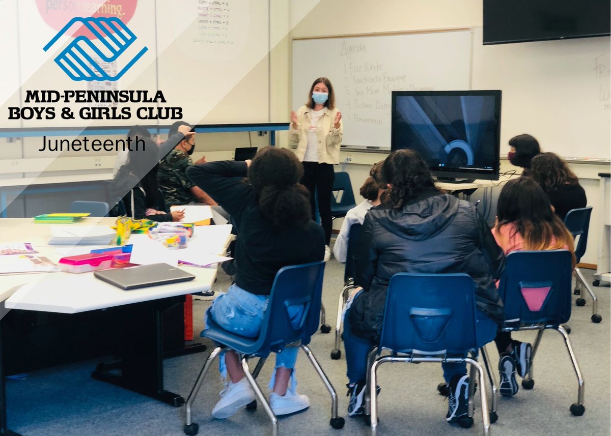 In commemoration of Juneteenth, a local teacher joined us at our site at Taylor Middle School in Millbrae to lead a week-long program for our members to immerse in and reflect on the significance of this new federal holiday. #GreatFuturesStartHere