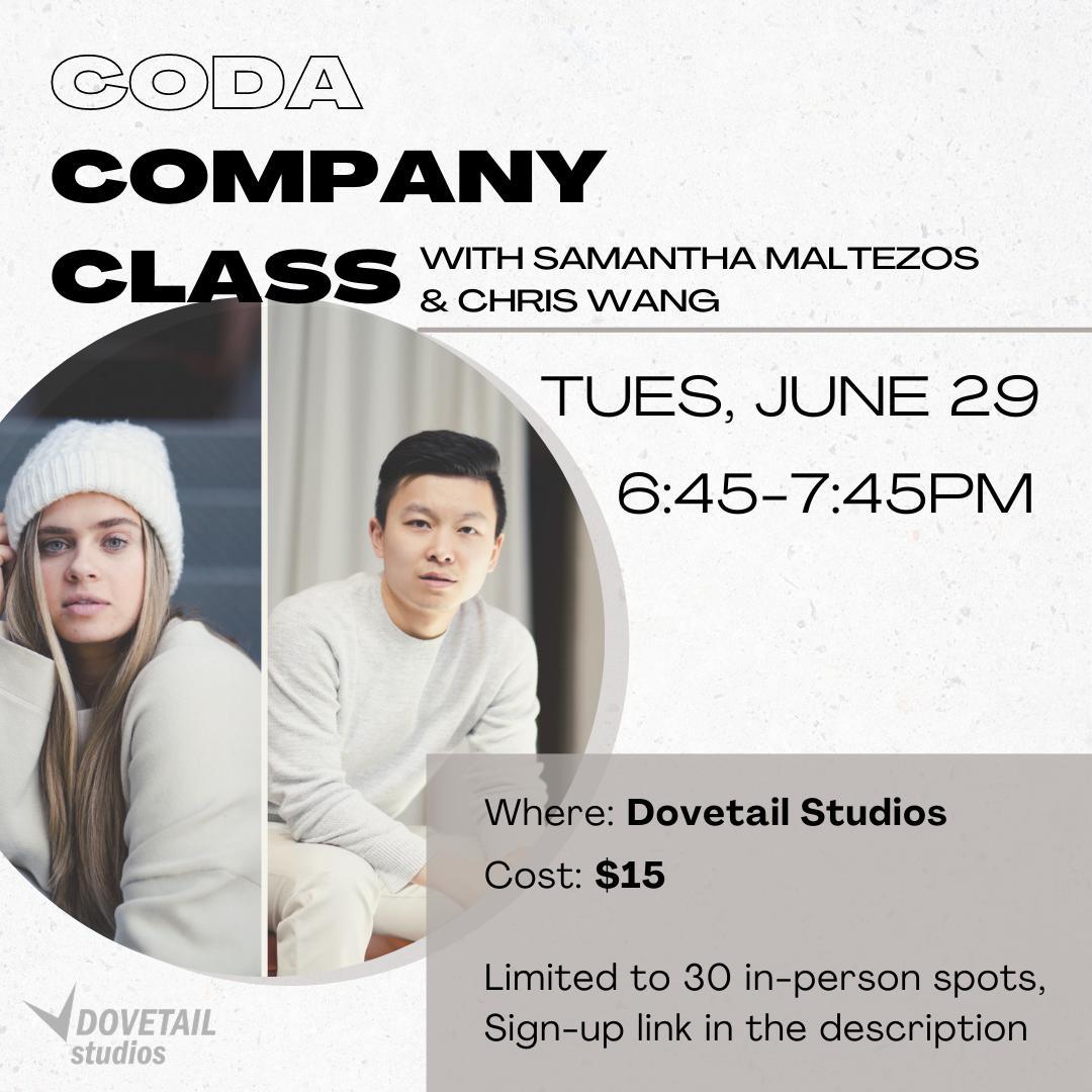 coda_world's tweet image. Next in-person company classes at Dovetail Studios on Tues, June 29th, 6:45pm! Due to Chicago COVID19 regulations, classes are limited to 30 people and masks are required at all times. Class is $15/person and spots must be reserved online (link in our bio) #dance #coocaw