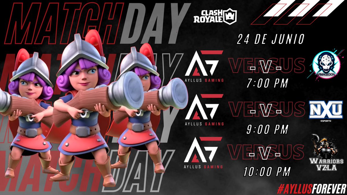 #CR | ¡MATCH DAY!

🏆 | <a href="/FellasLeagueGG/">Super Fellas League</a>
🆚 | <a href="/ARMAGEDONHN_CR/">ARMAGEDON🇭🇳</a>
🗓 | 8vos
🕒 | 19:00🇵🇪

🏆 | <a href="/FellasLeagueGG/">Super Fellas League</a> Free
🆚 | <a href="/NXU_EU/">NXU EU</a>
🗓 | 32avos
🕒 | 21:00🇵🇪

🏆 | @UefaClash
🆚 | <a href="/TheWarriorvzla/">The Warrior Vzla</a>
🗓 | 8vos
🕒 | 22:00🇵🇪

Hoy tenemos una triple jornada en play offs

#GoAyllus #AyllusForever