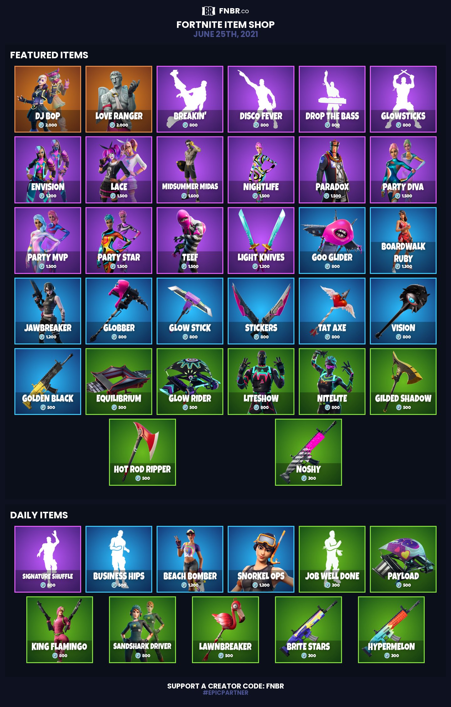 Fnbr Co On Twitter Fortnite Item Shop For June 25th 2021 Https T Co Nxpckxmqqb Use Creator Code Fnbr If You D Like To Support Us Epicpartner Set Personalised Reminders On Our Ios App Https T Co 2kmeb0k4z0 Https T Co Tpuu4arfx7