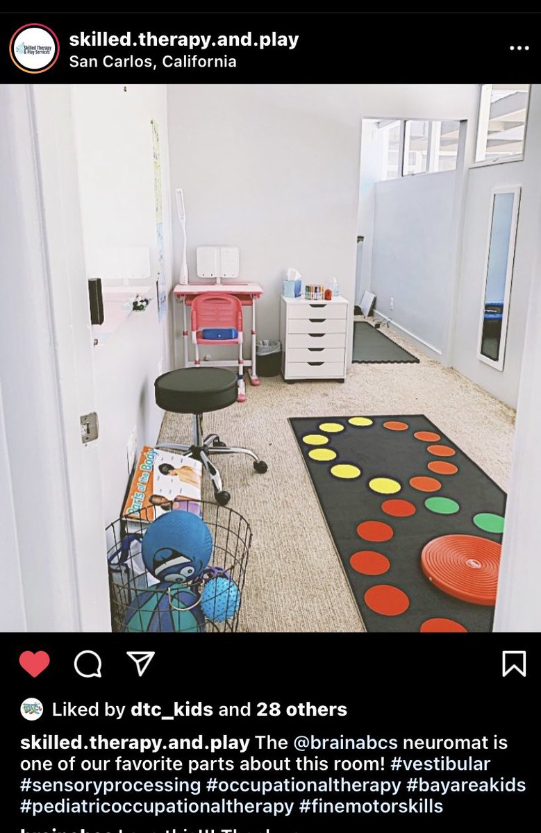 BrainabcS's tweet photo. The @brainabcs #neuromat is one of our favorite parts about this room! #vestibular #sensoryprocessing #occupationaltherapy #bayareakids #pediatricoccupationaltherapy #finemotorskills

Grateful for this shout-out from @skilled.therapy.and.play! 
❤️🧡💛💚🙏 https://t.co/PlLXurOfh9