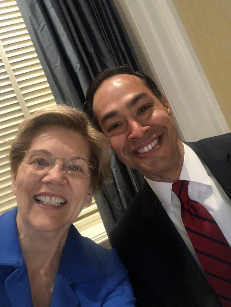 Selfie of Senator Elizabeth Warren and Secretary Julián Castro.