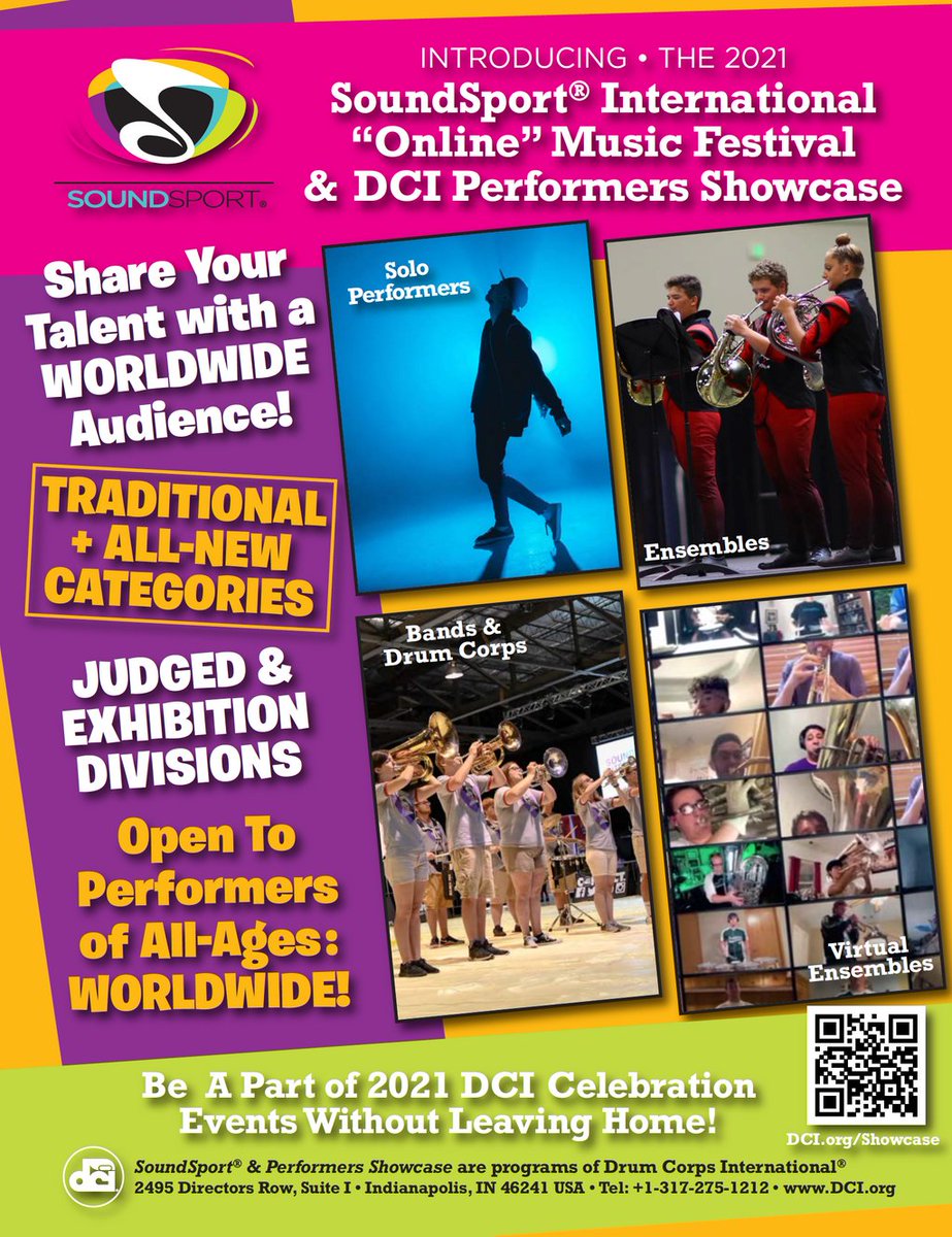 globalbandroom's tweet photo. This summer, the SoundSport International Online Music Festival &amp; DCI Performers Showcase offers individual performers and ensembles from across the globe the opportunity to participate in the Drum Corps International ‘2021 Celebration’ season. https://t.co/Ap2ZhrqmMT