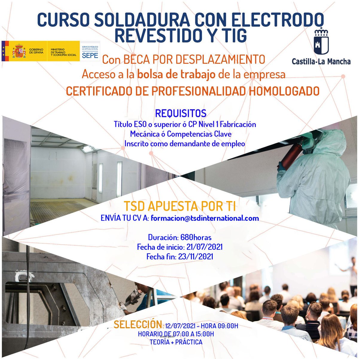 ¡Únete a nuestro equipo, trabaja en TSD! 💪 Talento como tú hace posible que sigamos creciendo. Si estás interesado en nuestro nuevo curso de SOLDADURA, envía tu CV a formacion@tsdinternational.com. ¡Te estamos esperando!