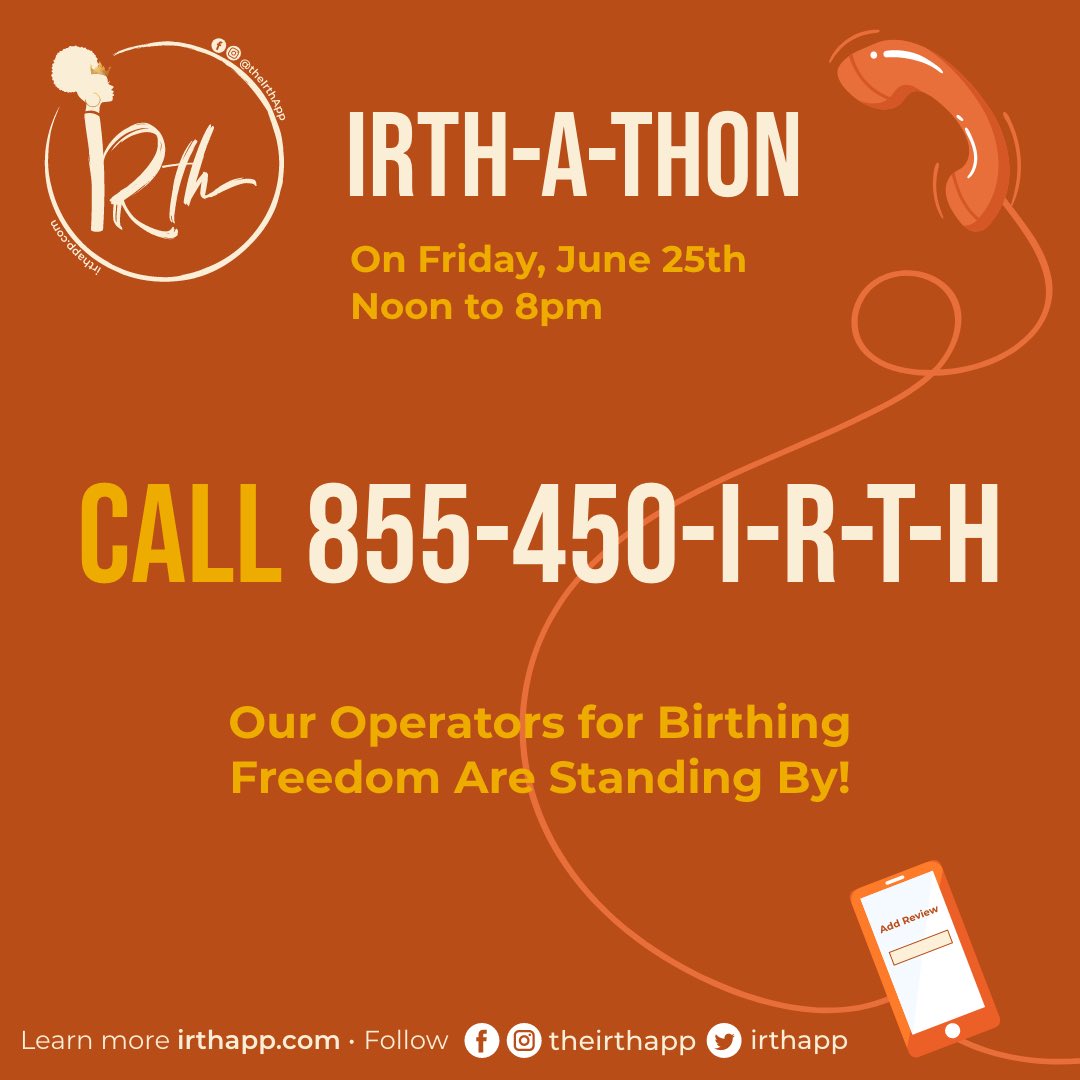Black mamas &amp; families, 
2MRW we’re listening, capturing, documenting &amp; then turning it into data for change! Pls RT! 
Watch live: <a href="/IrthApp/">Irth</a> FB &amp; YouTube 

<a href="/4kira4moms/">Kira Johnson</a> <a href="/luvangelalewis/">Angela Lewis</a> <a href="/ArevaMartin/">Areva Martin, Esq.</a> <a href="/GlowMaven/">Latham Thomas</a> <a href="/BlkMamasMatter/">Black Mamas Matter Alliance</a> <a href="/annas_tea_/">Anna Malaika Tubbs</a> <a href="/CoachGessie/">Coch Gessie Thompson</a> <a href="/BMBFA/">Black Mothers BF</a> <a href="/_therenee/">The Renée</a> <a href="/savearose/">saveArose Foundation</a>