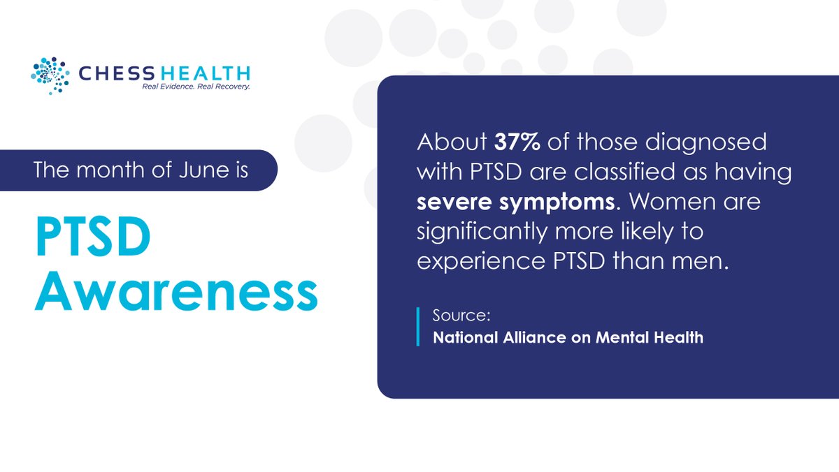 CHESSmh's tweet image. While many people will have short-term responses to life-threatening events, some will develop longer-term symptoms that can lead to a diagnosis of PTSD. bit.ly/3vJ33Aq #CHESSHealth #CHESSPlatform #PTSDAwarenessMonth