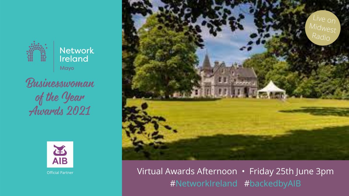 networkmayo's tweet photo. We are delighted to wish the best of luck to all of the finalists tomorrow in this year's Network Ireland Mayo Businesswoman of the Year Awards, looking forward to seeing you all in Mount Falcon tomorrow! 

Tune in to Midwest Radio to keep up with the latest action as it happens! https://t.co/pRU1VIufTU