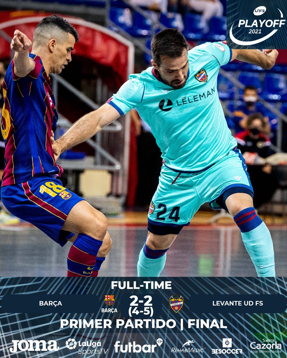 ⏰ ¡Final del partido!
🌍 Full time!

<a href="/FCBfutbolsala/">Barça Futbol Sala</a> 2⃣ (4⃣-5⃣) 2⃣ <a href="/LUDfutbolsala/">Levante UD FS</a>

#PlayOffLNFS #LigaFutsalProfesional