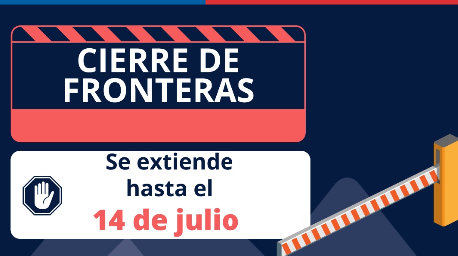 Hoy el <a href="/GobiernodeChile/">Gobierno de Chile</a>  anunció la extensión del cierre de fronteras, el cual se prolongará hasta el próximo 14 DE JULIO. Recuerda que sólo se podrán realizar viajes al extranjero en caso de situación extraordinaria y con permiso de la Comisaría Virtual. #CuidemonosEntreTodos