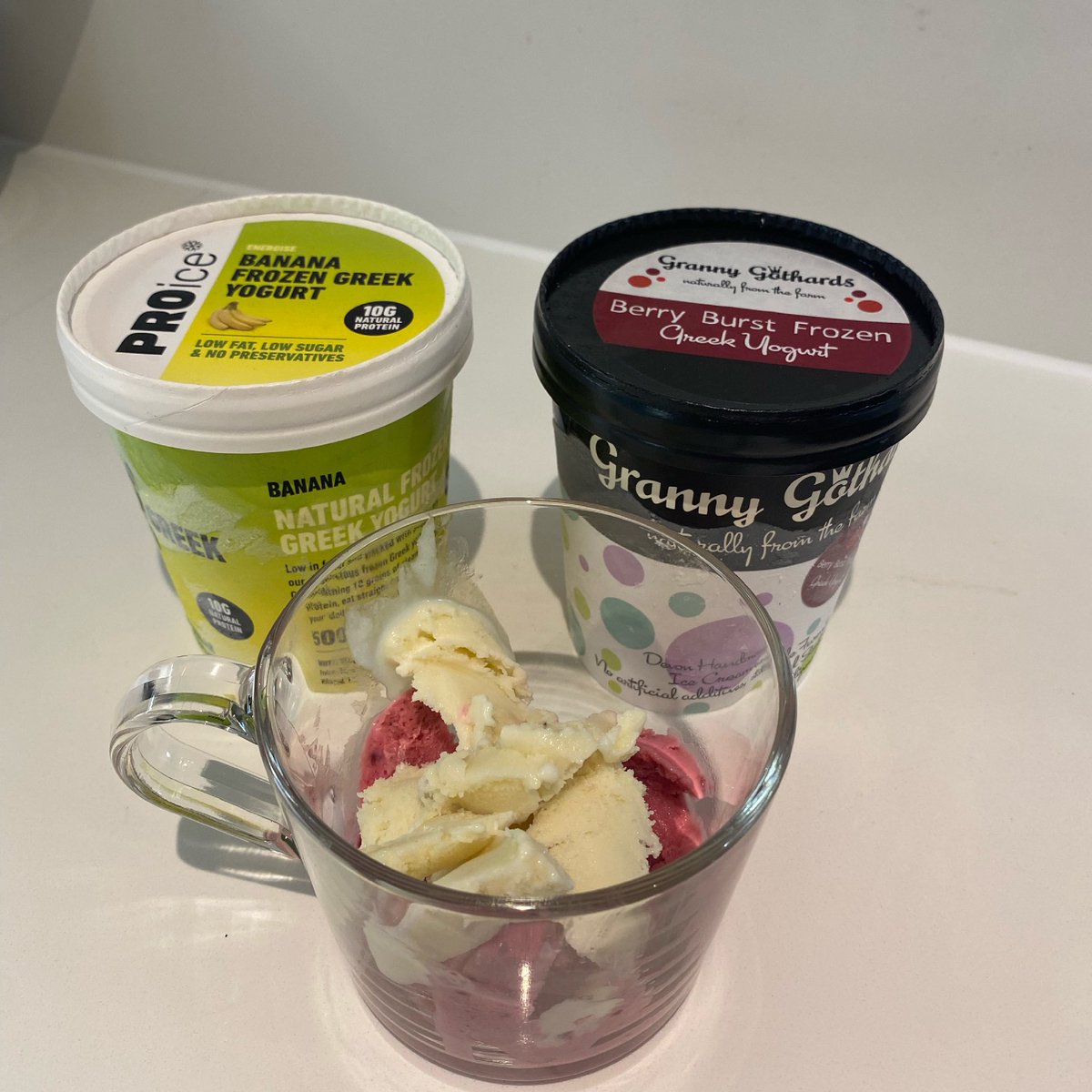 When you can’t decide if you are feeling Berry Burst or Banana……. Have both, decision made , have both 🍦 our frozen Greek yogurt, decadent, delicious and totally natural 🍦🍦