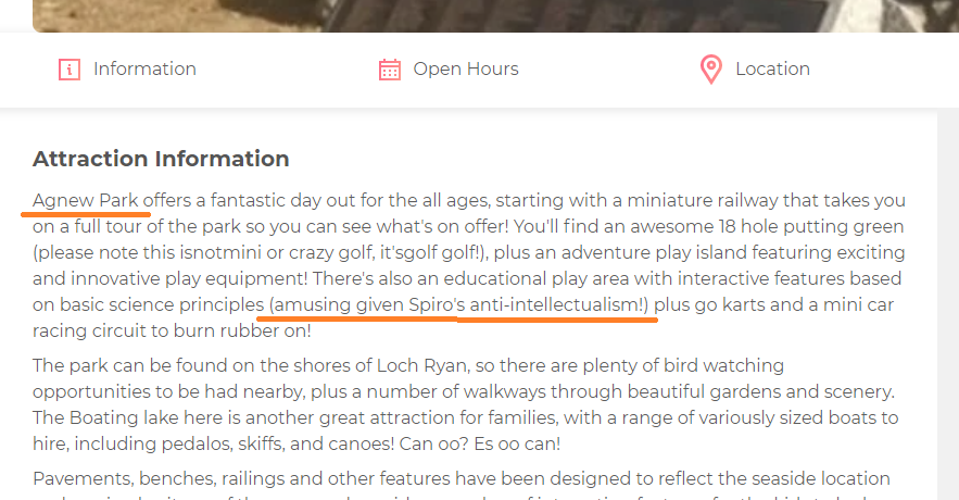 This review of a play park in Scotland giving the parents just what they need - witty insights into early 70s US politics 👍