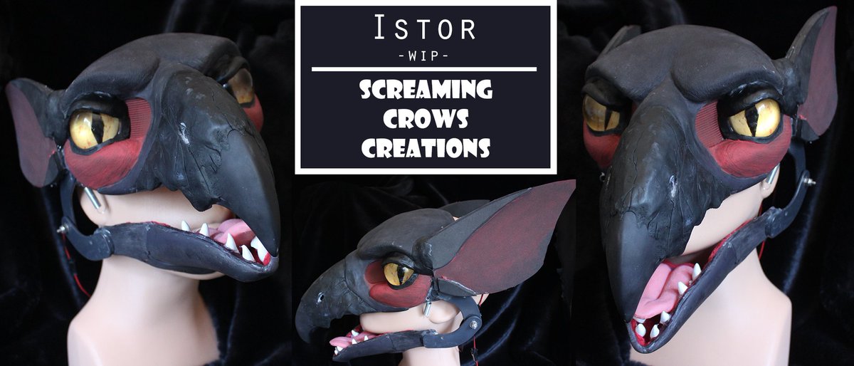 2ScreamingCrows's tweet photo. Another work in progress this time with Istor! Base is from @DvC_Ciara ! Led lights and fan also installed, just have to add some inner lining for the mouth then get to patterning! #newmaker #fursuitmaker #nargacuga #monsterhunter #fursuit #wip https://t.co/rhV6wJb4xk