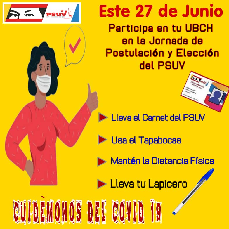 #Atención| Participa este 27Jun a la Jornada de Postulación y Elección desde tu UBCH y lleva tu carnet de <a href="/PartidoPSUV/">PSUV</a>
#EnTachiraYoPostulo
<a href="/Juntosxtachira/">Protectorado Táchira</a> @ClapParroquia <a href="/clapsjb_sc/">CLAP Parroquia San Juan Bautista | Táchira</a>