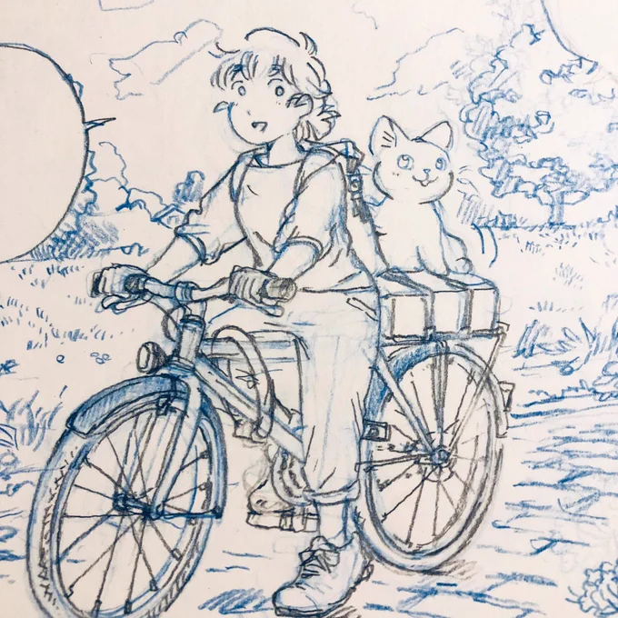 下描き進めています。
わかってて入れましたが、自転車描くのはなかなか難しい🚴‍♂️〜 けど、これはどうなってるのかなと調べ試行錯誤して描くのは嫌いじゃないです。描いていればいつかうまくなるさきっとね。 