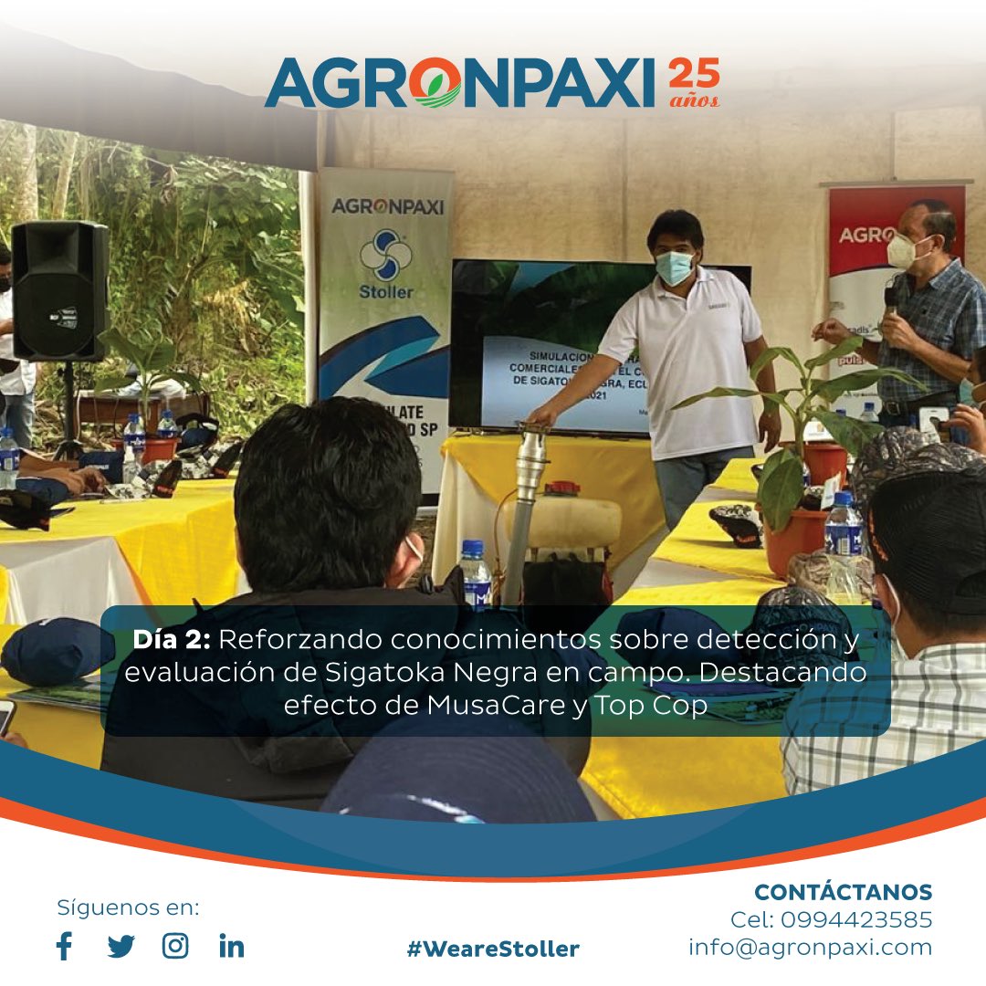 agronpaxi's tweet photo. Compartimos nuestra experiencia colectiva en nuestro segundo dia de campo evaluando los efectos de Top Cop y MusaCare contra Sigatoka. Estamos seguros que ambos formaran parte de muchos ciclos de aplicación.

#Fungicida #Ceradis #Stoller #Agricultura #Banano #Ecuador https://t.co/YIKNHRUv6k