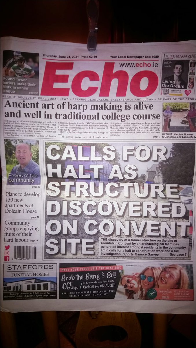 SavetheConvent's tweet image. Pick up a copy of this weeks @TheEchoOnline to catch up on the discovery at the Convent grounds where construction has begun @CllrEoinOBroin @CllrFranTimmons @TheKavOfficial @ClondalkinTidy @cllrjohansson