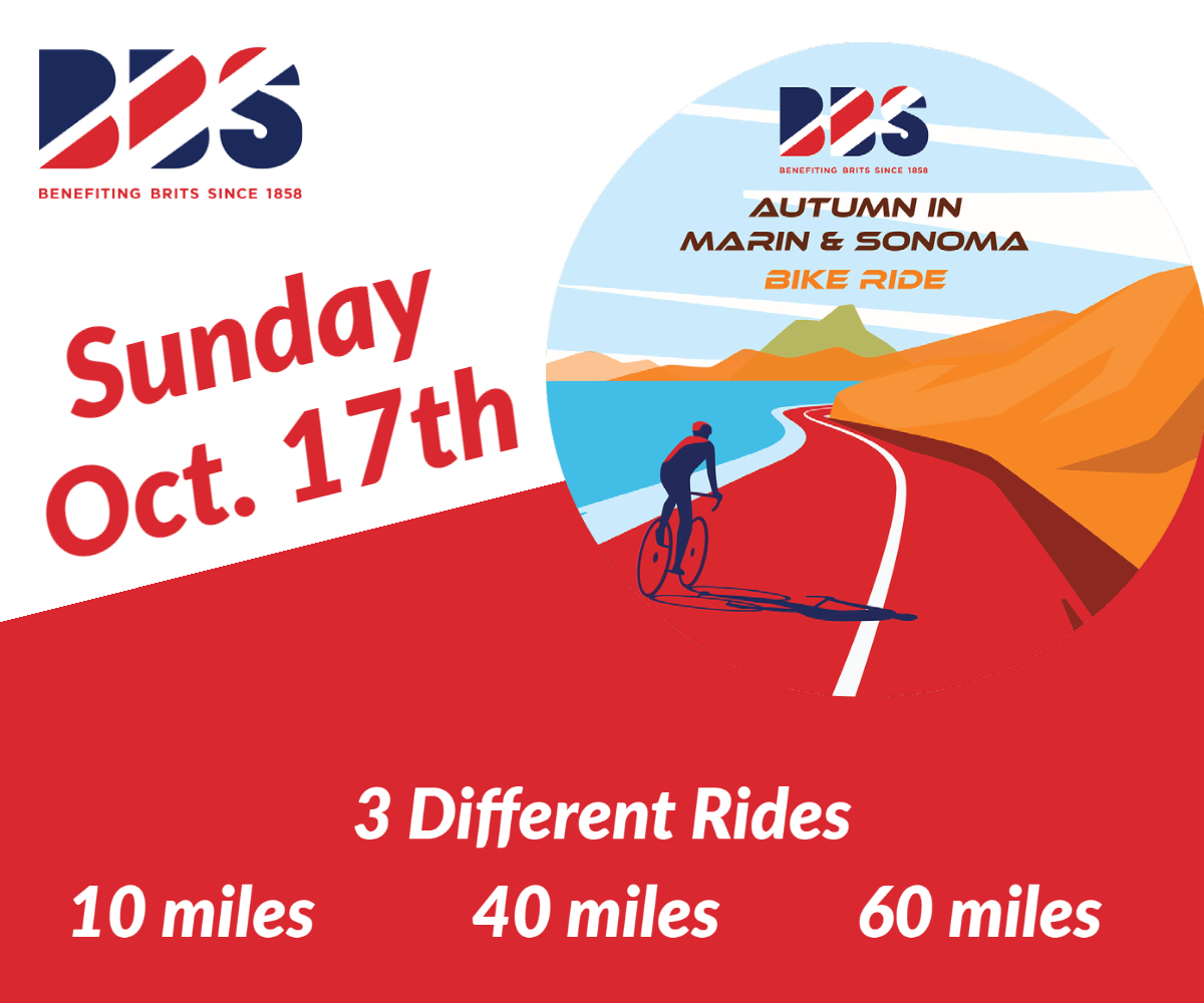 BritishBenevSoc's tweet photo. Save the date! Our next event is Autumn in Marin & Sonoma Bike Ride Sunday, Oct. 17th. #BBSEvents #BBSOfCalifornia #babcsf
https://t.co/cc2q9cUA7W https://t.co/BMWfeNGxot