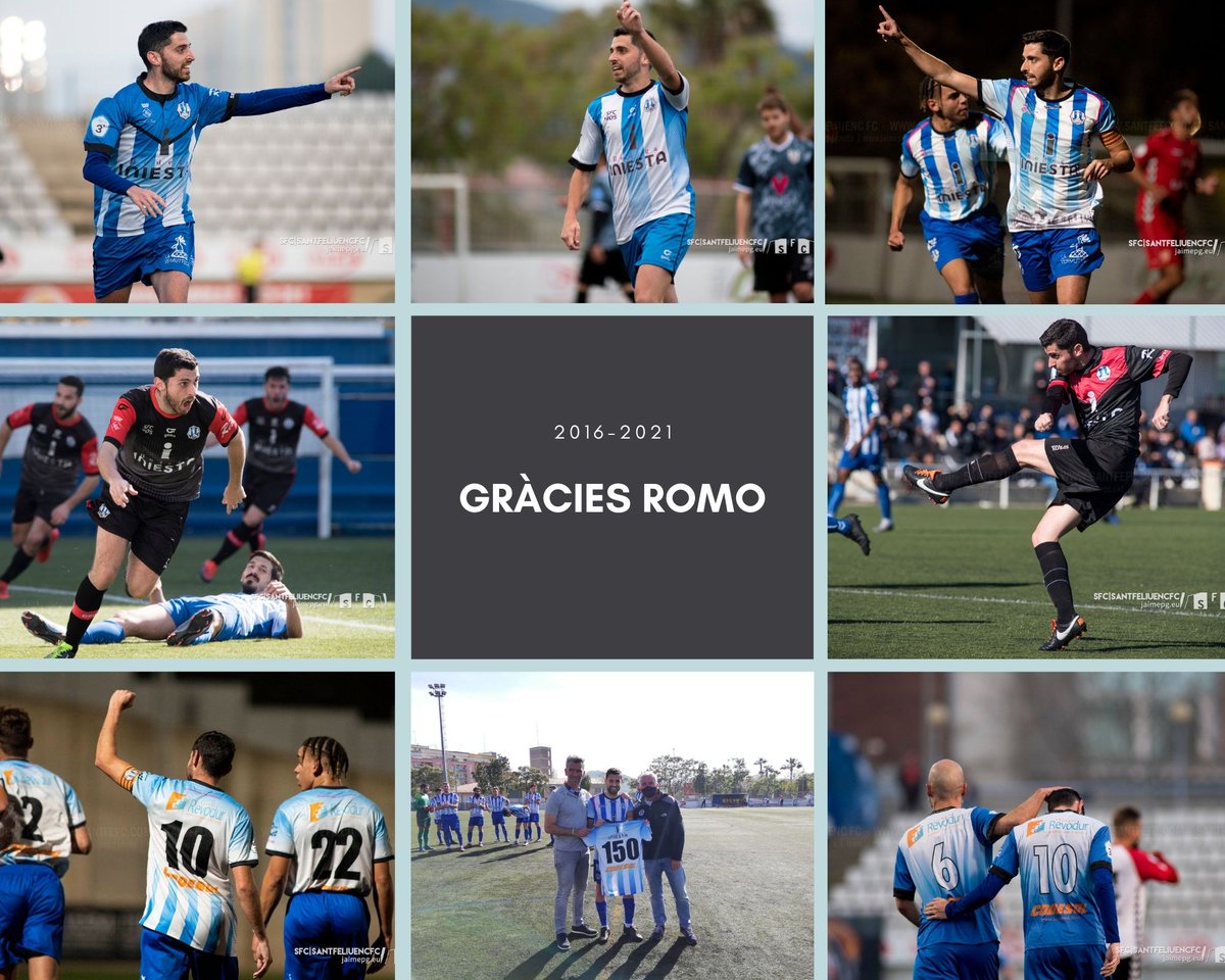 SantfeliuencFC's tweet photo. 𝐆𝐑𝐀̀𝐂𝐈𝐄𝐒, 𝐑𝐎𝐌𝐎!

🎩 David Romo deixa la disciplina del @SantfeliuencFC després de 5 anys inoblidables a Les Grases.

💙 Gràcies @davidromo14 per tanta màgia. Ets i seràs un mite del club. Al Santfe sempre tindràs casa teva, et desitjem el millor. #GràciesRomo https://t.co/pxsMae2Sl6