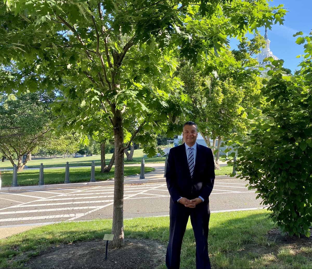 SenAlexPadilla's tweet photo. Five years ago, we planted a tree outside the Capitol in memory of Rep. Edward R. Roybal—a veteran, tireless advocate for CA, &amp; trailblazer for many Latino leaders who came after him. 

Today, I had the chance to visit again—now as CA's first Latino Senator—and honor his legacy. https://t.co/VedUtzxgtI