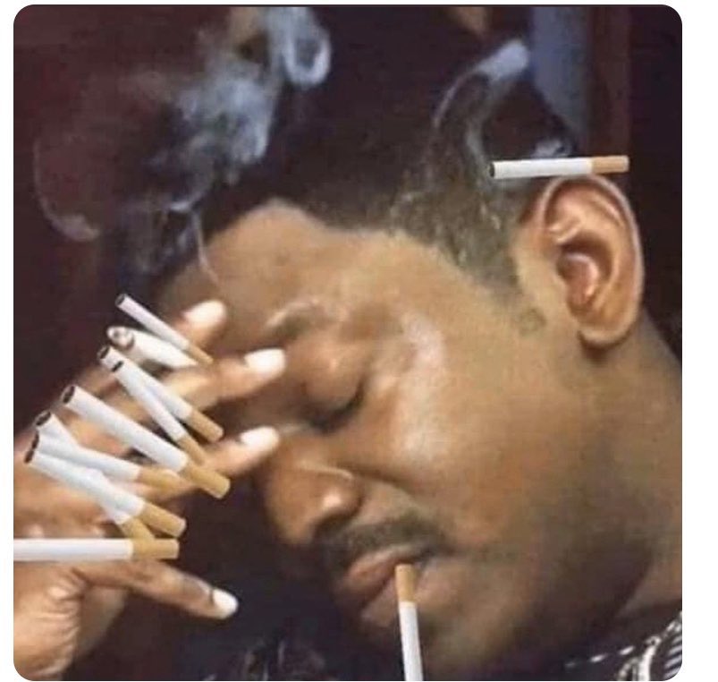 frustrated cigarette meme I like to laugh and have fun” “I'm laid back and down to earth” “looking  for a reason to delete this app”