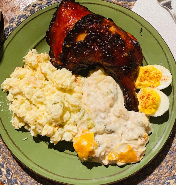 AirBaking's tweet image. We have both decided to make plates and eat the poppers as they finish. Time for potato salad, casserole, deviled eggs, and grilled chicken! Good thing I made sides earlier! Time to dig in!

#GrilledFood #ComfortFoods #ChickenQuarters #Poppers #Recipes #Food #Foodie