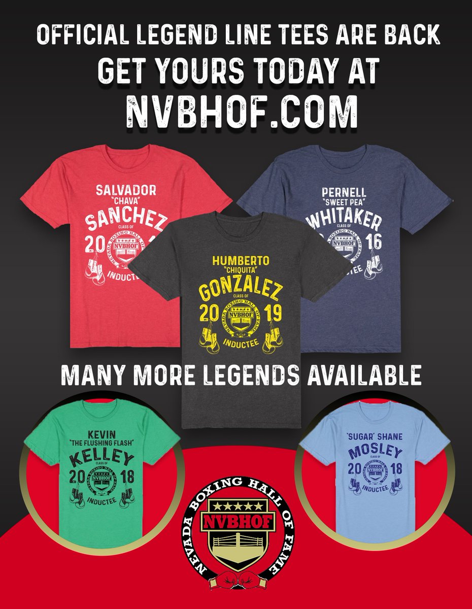 nvbhof's tweet photo. The Official NVBHOF Legend Line Tees are back. Get yours TODAY!! Visit https://t.co/OlRaxxdDCS or click the link https://t.co/j5TpilrxYF .
.
.
#NVBHOF #BoxingHallOfFame #HOF #Boxing #BoxerLife #BoxingLife #Training #BoxingNews #BoxingHype #InstaBoxing #LegendLineTees https://t.co/yvWqiM457g