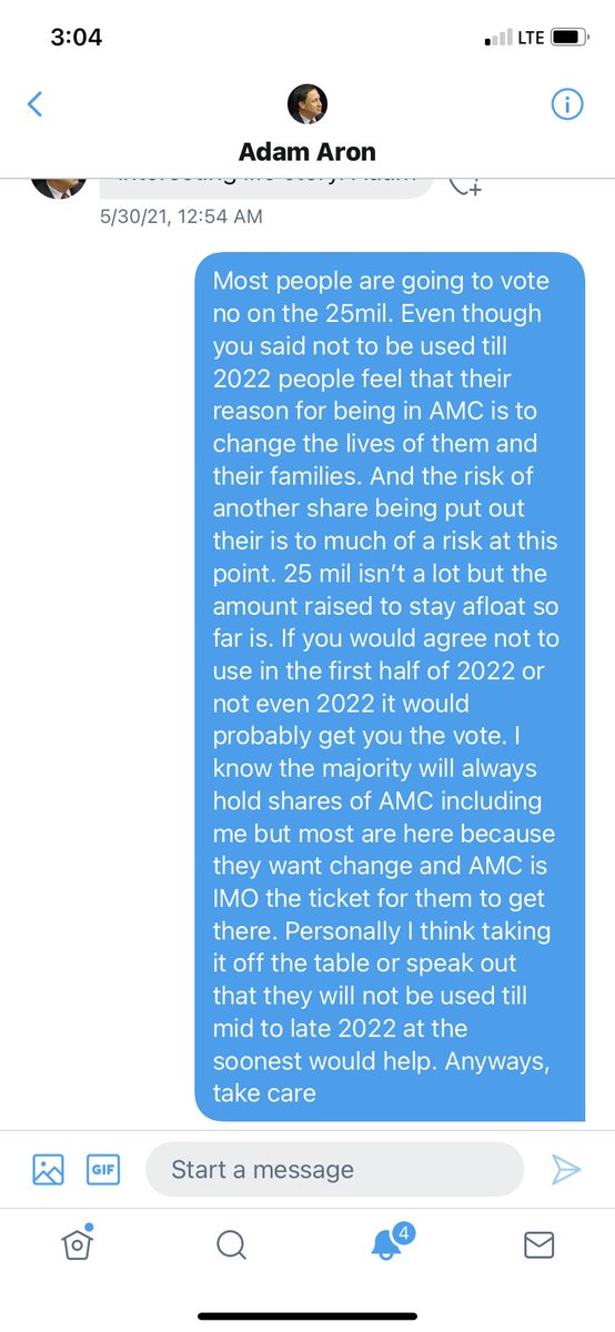 vader_brand's tweet photo. I wanted to share my personal message to @CEOAdam. I know most feel like I do &amp; since I kinda have his ear I would express it for the ones that can not. I understand the need &amp; benefits of the 25mil shares but most are not comfortable with it right now. #AMC #AMCVOTES #AMCSTRONG https://t.co/PYS79HnbBi