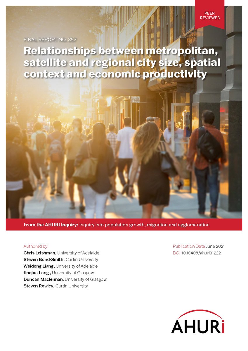 Our latest final report, Relationships between metropolitan, satellite and regional city size, spatial context and economic productivity, was undertaken by researchers from <a href="/UniofAdelaide/">Uni of Adelaide</a> <a href="/CurtinUni/">Curtin University</a> <a href="/UofGlasgow/">University of Glasgow</a>.

Download here → bit.ly/3gZvfZx

#AHURIResearch