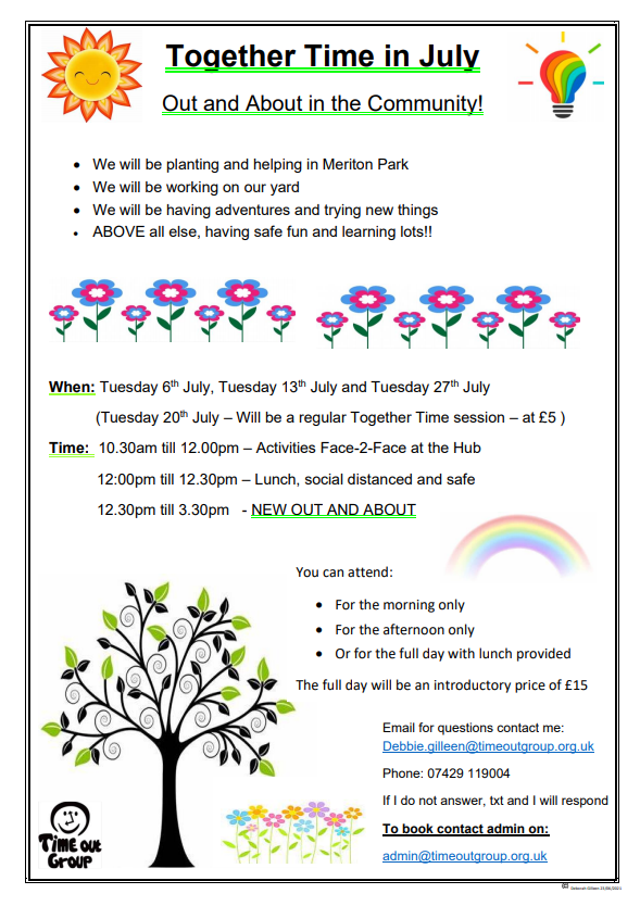 TimeOutGroupNW's tweet photo. We are expanding our Together Time sessions!
Have a look at our poster and please email us if you would like to join/know more 😃🌈

#timeoutgroupnw #charity #adultswithlearningdisabilities #adultswithLD #togethertime #mentalhealth #positive #positivity #community #social #joinus https://t.co/L5mfZg5Ou6