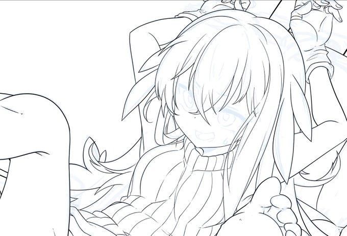 ようやく線画終われそうだァ 