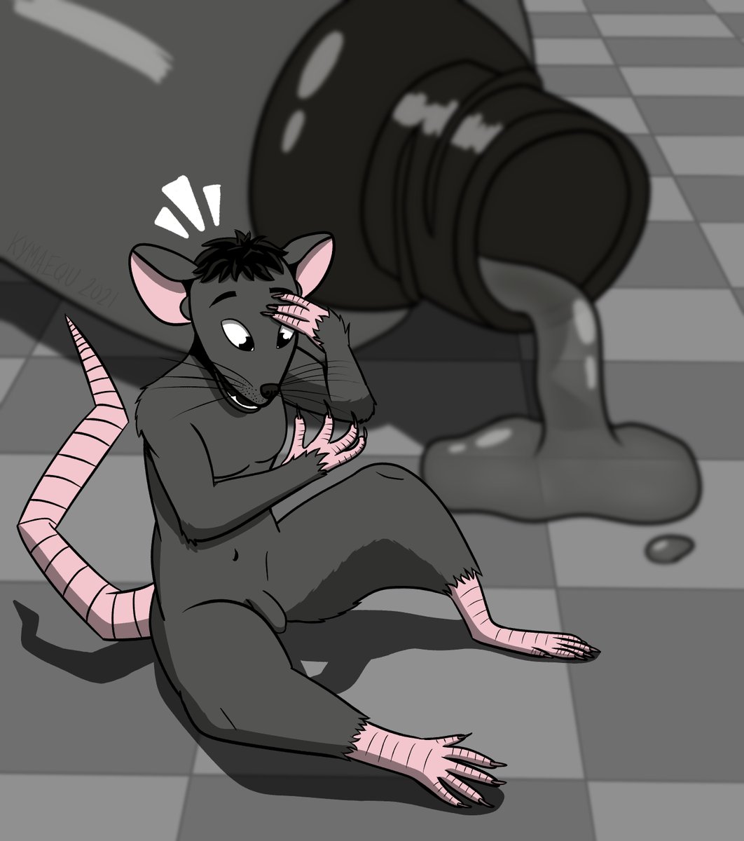 kymaequ's tweet photo. Seems like something was off about that drink. Hit me real fast. Floor feels like it's rushing up to meet me, and... is that fur? A tail? Oh, rats. #transformation #tfArt #TFEveryday #ratTF https://t.co/84l6DBm5cC