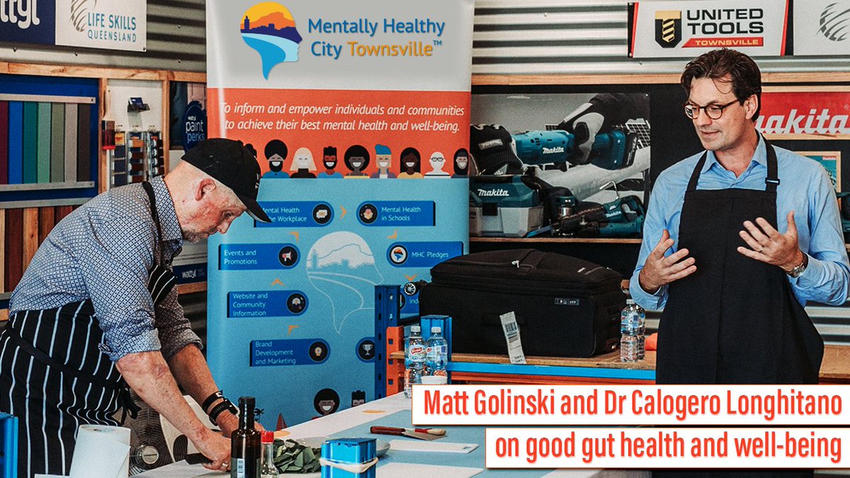 MHCTsv's tweet photo. Australian chef Matt Golinski &amp; Townsville Forensic Psychiatrist Dr Calogero Longhitano caught up for a live audience discussion on the importance of optimal gut health for good brain health &amp; well-being >> https://t.co/ebm4DGBSnC

#mhctsv #Townsville https://t.co/0gOJg5V7IZ