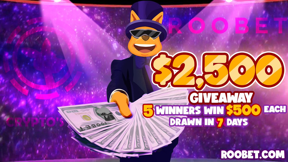 Roobet's tweet image. $2,500 Giveaway! 

5 Winners - $500 EACH!

-Follow
-Like and RT❤️
-Tag 2 friends
-Comment your Roobet Username🦘

Winners announced in 7 days ⏳

Crypto's Fastest Growing Casino: roobet.com