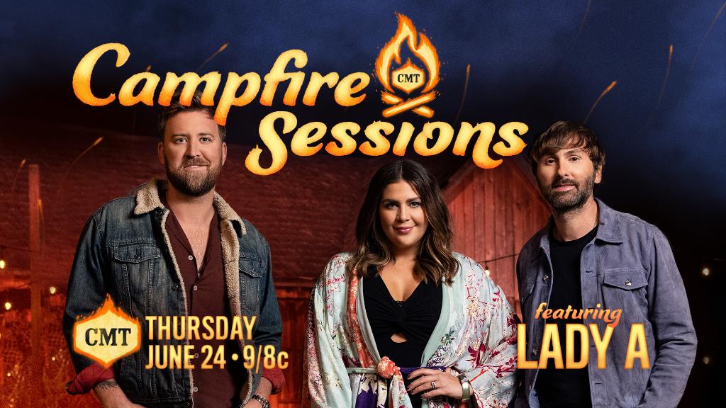 CMT's tweet image. Turn your TV on to #CMT NOW to get serenaded by @ladya during their #CMTCampfireSessions 🥰